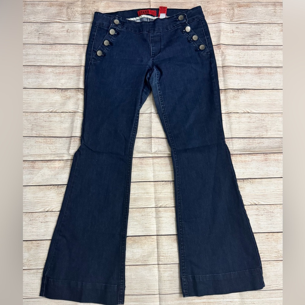 Boutique Sailor Button Wide Leg Jeans Dark Wash 70s Flare Jean Size 11